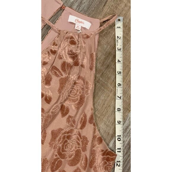 Candies True Mauve Pleated Halter Swing Dress Floral Print Keyhole Lined Size XL - Picture 13 of 16